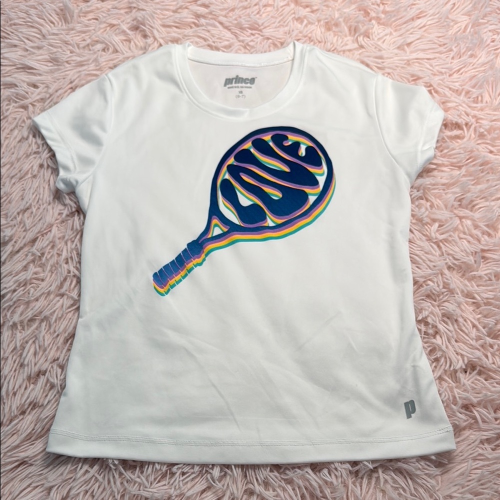 Prince White and Blue Short Sleeve Tennis Tee